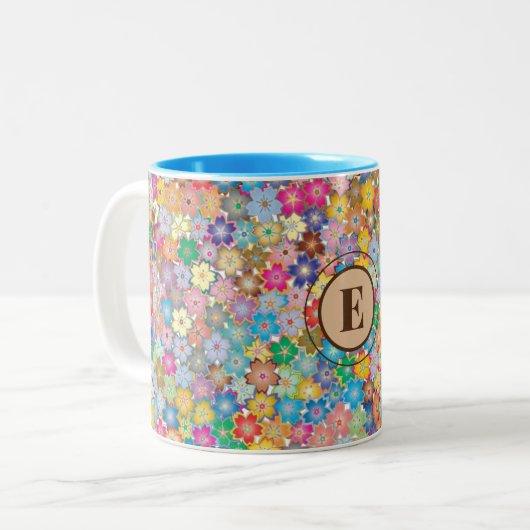 Monogram Kleurrijke Tiny Flowers Two-tone 11oz Mok (Voorkant links)