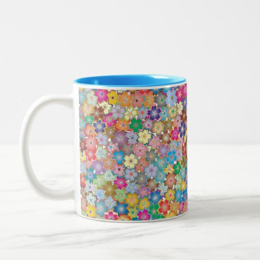 Monogram Kleurrijke Tiny Flowers Two-tone 11oz Mok (Links)