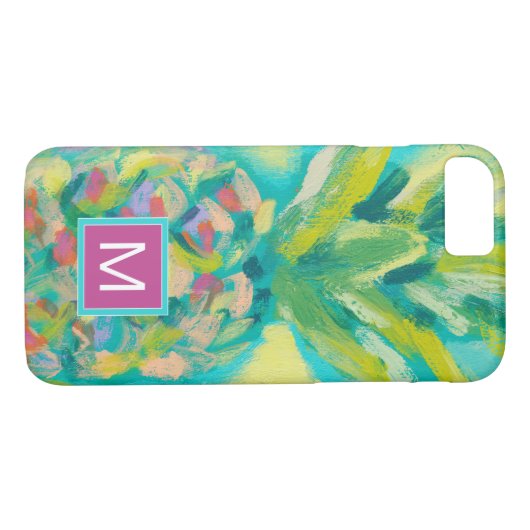 Monogram | Kleurrijke tropische ananas Case-Mate iPhone Case (Achterkant (Horizontaal))