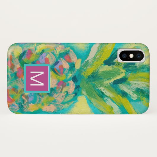 Monogram | Kleurrijke tropische ananas Case-Mate iPhone Case (Achterkant (horizontaal))