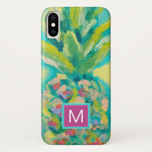 Monogram | Kleurrijke tropische ananas Case-Mate iPhone Case (Achterkant)