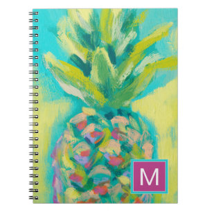 Monogram   Kleurrijke tropische ananas Notitieboek