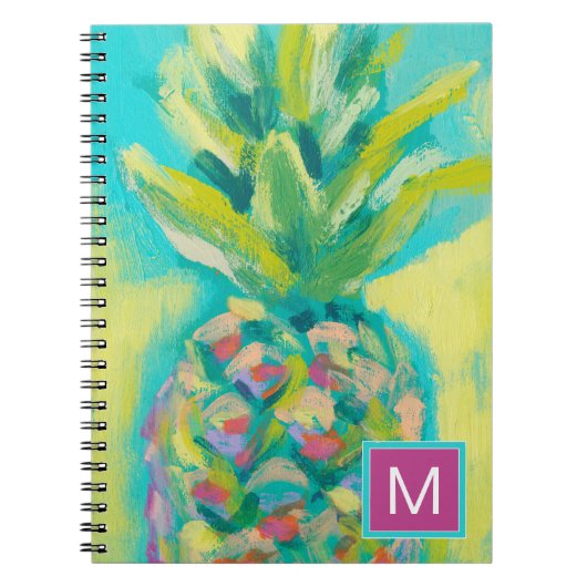 Monogram | Kleurrijke tropische ananas Notitieboek (Voorkant)