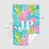 Monogram Kleurrijke Tropische Bladeren Custom Golfhanddoek (Insitu)