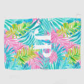 Monogram Kleurrijke Tropische Bladeren Custom Golfhanddoek (Horizontaal)