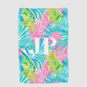 Monogram Kleurrijke Tropische Bladeren Custom Golfhanddoek (Voorkant)