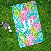 Monogram Kleurrijke Tropische Bladeren Custom Golfhanddoek