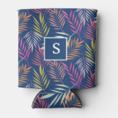 Monogram Kleurrijke Tropische Palmbladeren Blikjeskoeler (Voorkant)