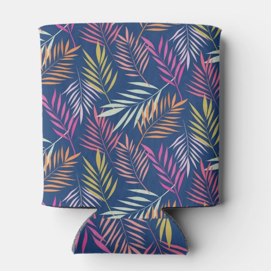 Monogram Kleurrijke Tropische Palmbladeren Blikjeskoeler (Achterkant)