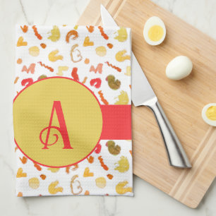 Monogram Kleurrijke Vormen Rode Streep Theedoek