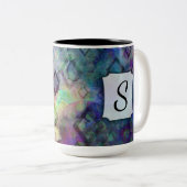 Monogram, Kleurrijke Waterverf Abstract w / Diamon Tweekleurige Koffiemok (Voorkant rechts)