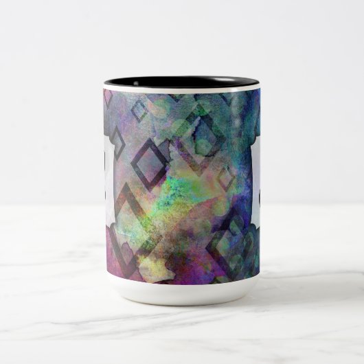 Monogram, Kleurrijke Waterverf Abstract w / Diamon Tweekleurige Koffiemok (Center)