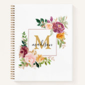Monogram Kleurrijke Waterverf Rozen Bloemenrecept Notitieboek (Voorkant)