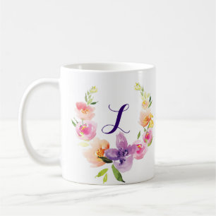 Monogram kleurrijke Waterverven Bloemen Wreater Koffiemok