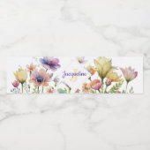 Monogram Kleurrijke Wilde Geïllustreerde Bloem Waterfles Etiket (Enkel label)