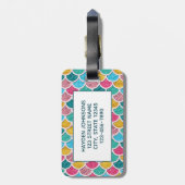 Monogram kleurrijke zeemeermin bagagelabel (Achterkant verticaal)