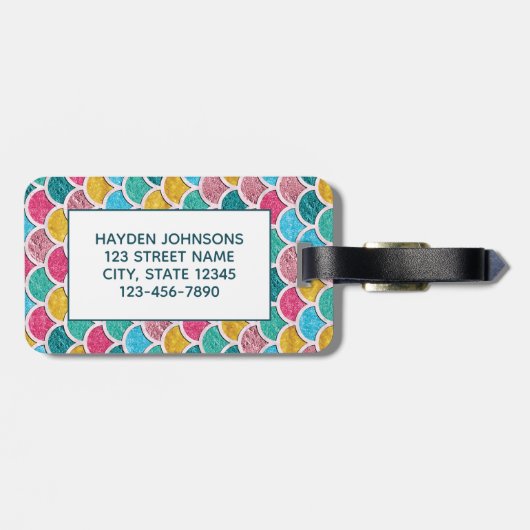 Monogram kleurrijke zeemeermin bagagelabel (Achterkant horizontaal)