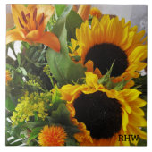 Monogram, Kleurrijke Zonnebloemen Foto Afdrukken 6 Tegeltje (Voorkant)