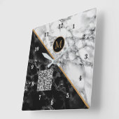 Monogram Klok Uw QR-code - Zwarte witte marmer (Hoek)