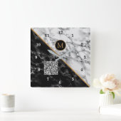 Monogram Klok Uw QR-code - Zwarte witte marmer (Huis)