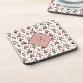 Monogram-knomes baking, cupcakes, donuts, Cute Bier Onderzetter (Linkerzijde)