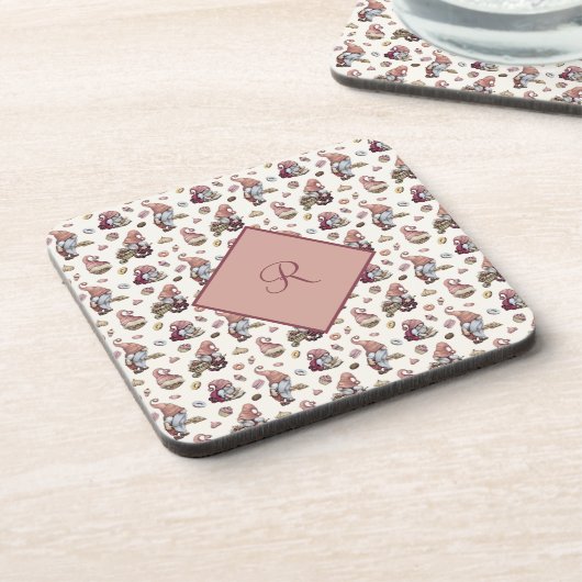 Monogram-knomes baking, cupcakes, donuts, Cute Bier Onderzetter (Linkerzijde)