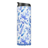 Monogram Kobalt Blauw Tropisch Bladeren Patroon 11 Thermosbeker (Geroteerd rechts)