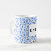 Monogram Kobalt Blauwe Bloemen & bladeren Patroon Koffiemok (Voorkant links)