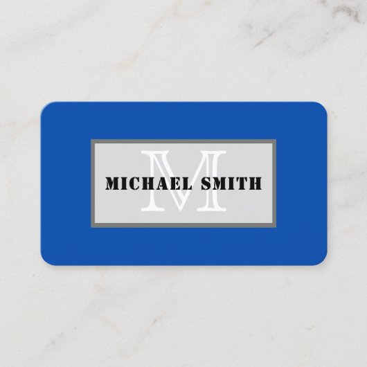 Monogram Kobalt Blue Solid Color Background Visitekaartje (Voorkant)