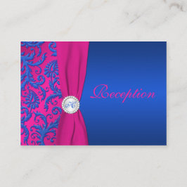 Monogram kobalt en Fuchsia Damast Behuizing Kaart