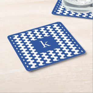 Monogram Kobaltblauw Kordaat Golfpatroon Kartonnen Onderzetters