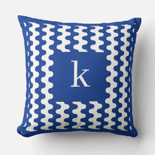 Monogram Kobaltblauw Krachtig Golfpatroon Kussen