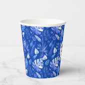 Monogram, kobaltblauw tropisch blad patroon 8oz papieren bekers (Rechts)