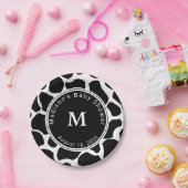 Monogram Koe Afdrukken Baby shower Papieren Bordje (Feest)