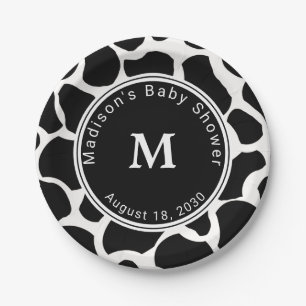 Monogram Koe Afdrukken Baby shower Papieren Bordje