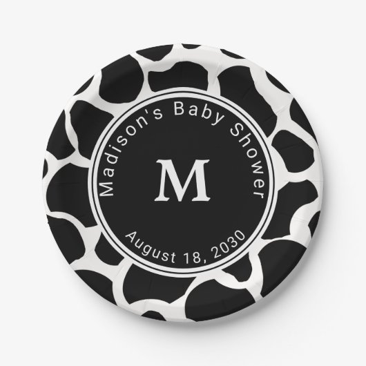 Monogram Koe Afdrukken Baby shower Papieren Bordje (Voorkant)