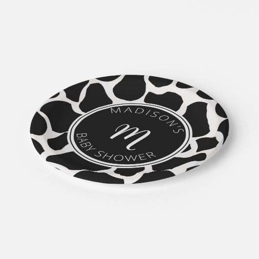 Monogram Koe Afdrukpapier Bord Baby shower (Gekanteld)