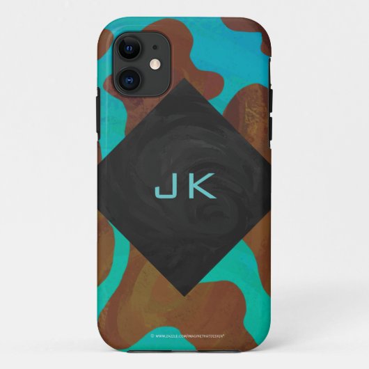 Monogram Koe Bruin en Blauwgroen afdrukken Case-Mate iPhone Case (Achterkant)