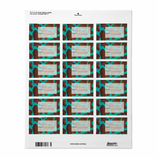 Monogram Koe Bruin en Blauwgroen afdrukken Etiket (Full Sheet)