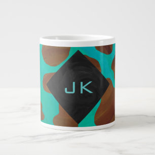 Monogram Koe Bruin en Blauwgroen afdrukken Grote Koffiekop