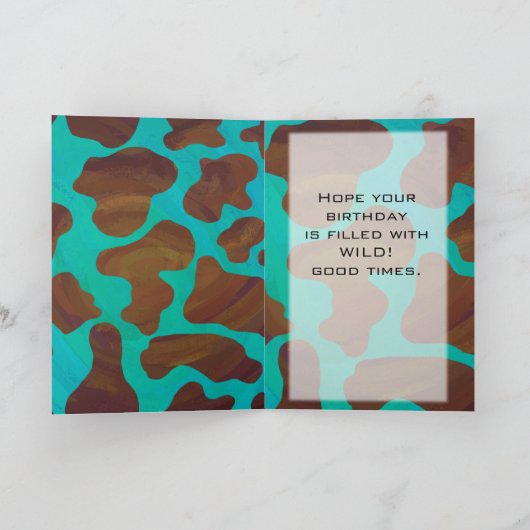 Monogram Koe Bruin en Blauwgroen afdrukken Kaart (Binnen)