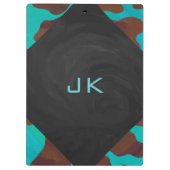 Monogram Koe Bruin en Blauwgroen afdrukken Klembord (Achterkant)