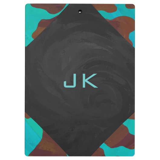 Monogram Koe Bruin en Blauwgroen afdrukken Klembord (Achterkant)