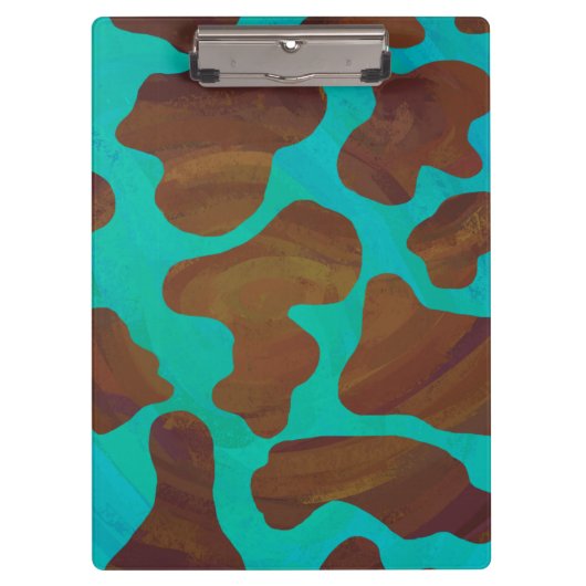 Monogram Koe Bruin en Blauwgroen afdrukken Klembord (Voorkant)