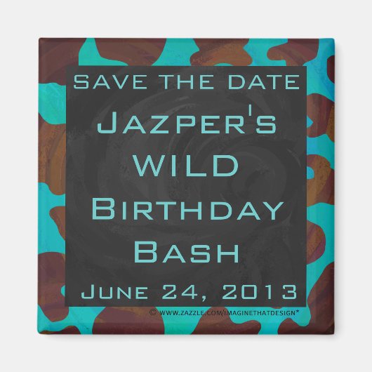 Monogram Koe Bruin en Blauwgroen afdrukken Magneet (Voorkant)