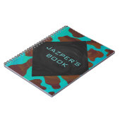 Monogram Koe Bruin en Blauwgroen afdrukken Notitieboek (Linkerzijde)