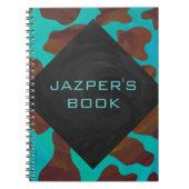 Monogram Koe Bruin en Blauwgroen afdrukken Notitieboek (Voorkant)