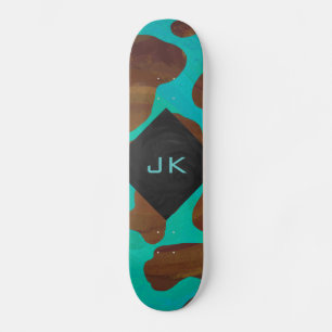 Monogram Koe Bruin en Blauwgroen afdrukken Persoonlijk Skateboard