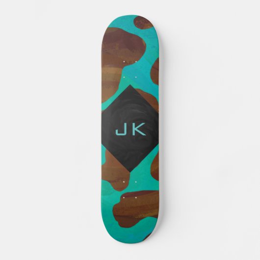 Monogram Koe Bruin en Blauwgroen afdrukken Persoonlijk Skateboard (Voorkant)