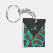 Monogram Koe Bruin en Blauwgroen afdrukken Sleutelhanger (Voorkant Links)